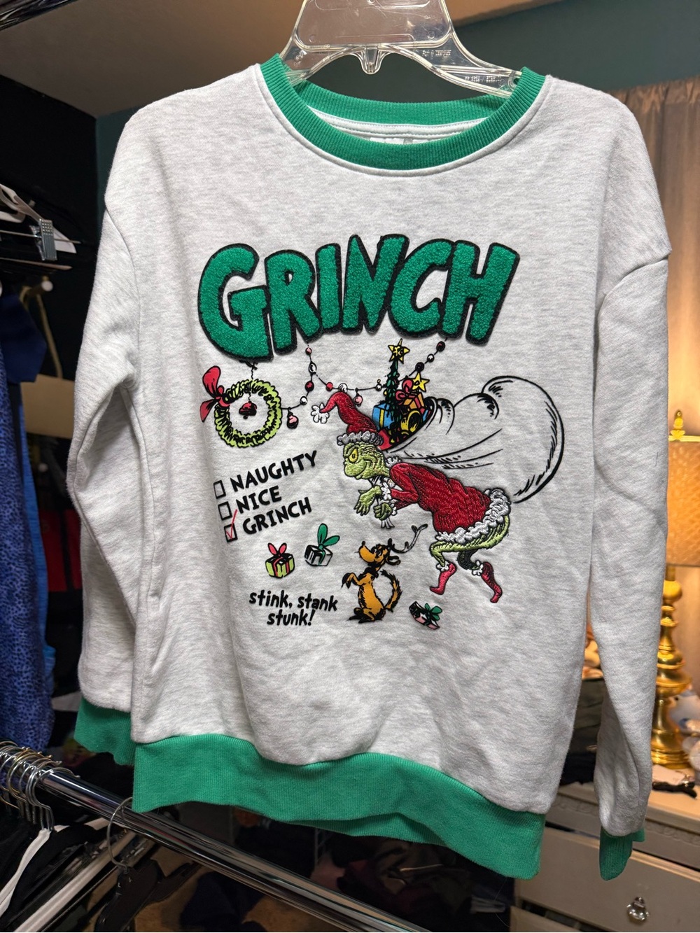 The Grinch Dr. Seuss Chenille Graphic Christmas Sweatshirt Girls
